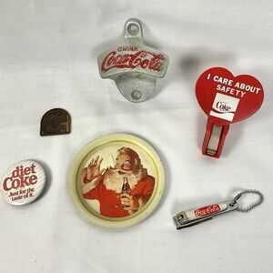 Coca Cola Collectibles Lot Clippers Token Coaster Opener & Magnetic Clip Coke